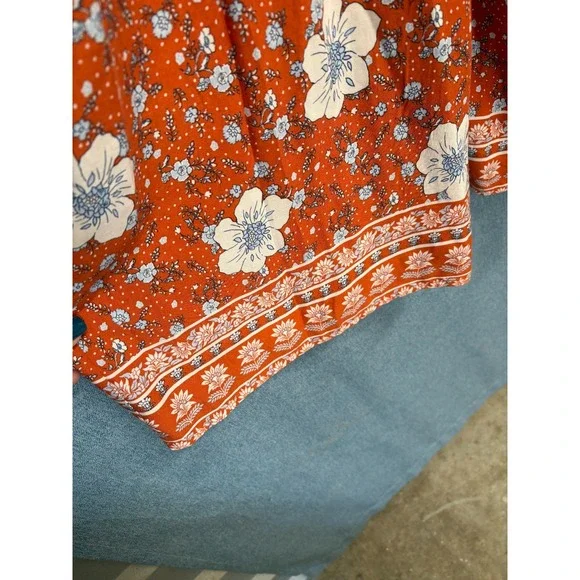 Used Forever 21 L Orange Blue White Floral Print Sleeveless Jumpsuit Jumper - Picture 5 of 12